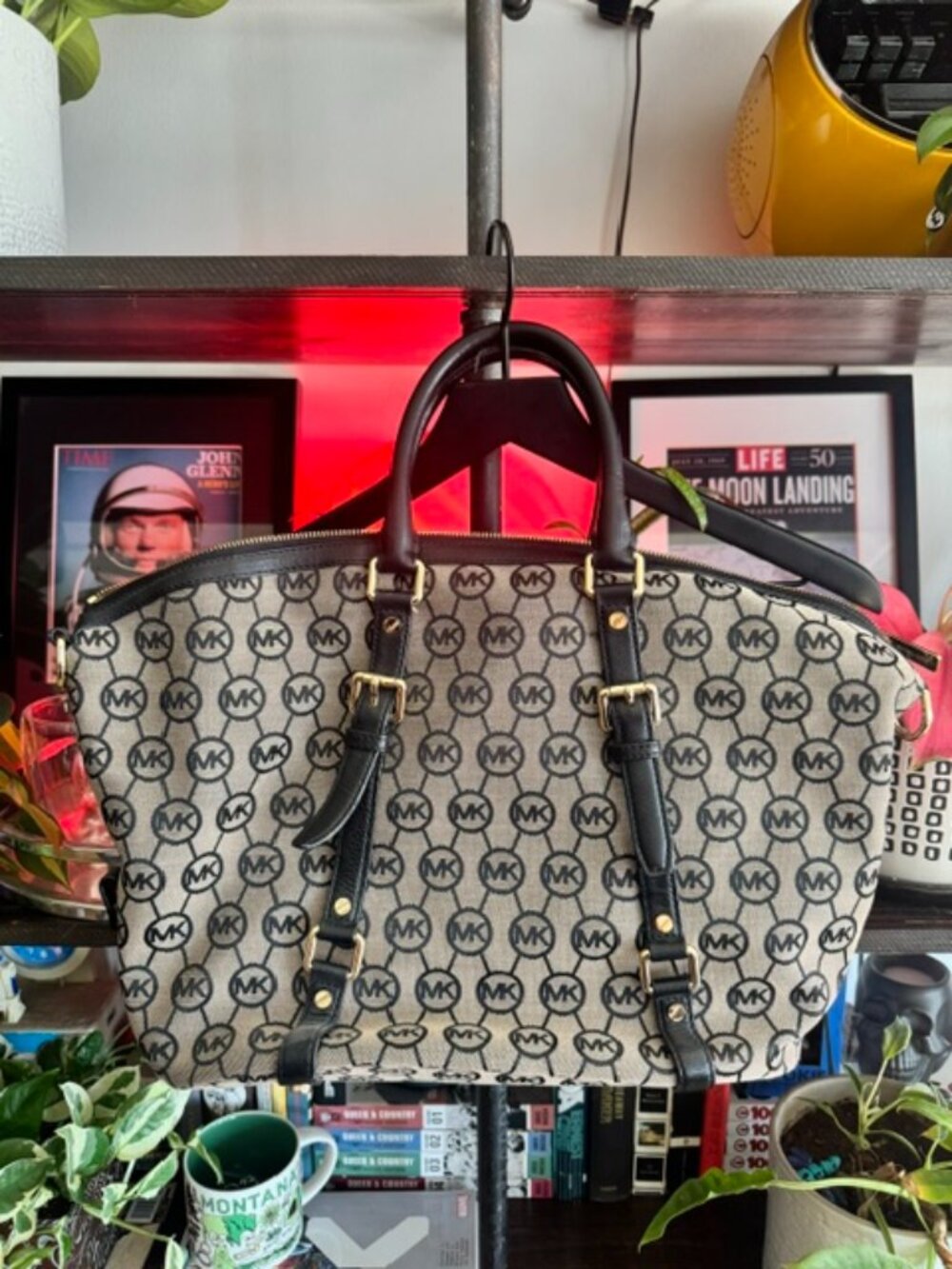 Michael Kors Bedford Belted Monogram Satchel Purse/Handbag